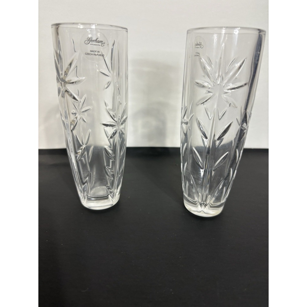 New Gorham Full Lead‎ Crystal Floral Majesty Matching Vases X 2 Bud 6x2"